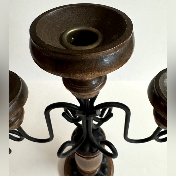 Vintage Gothic Homco Wood and Wrought Iron large candelabra. - Picture 8 of 9